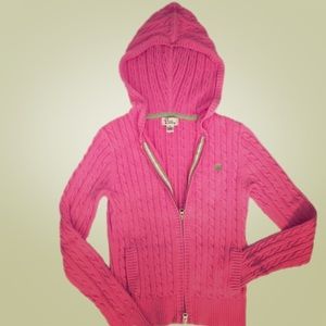 Lily Pulitzer zip cable knit hoodie sweater, pink